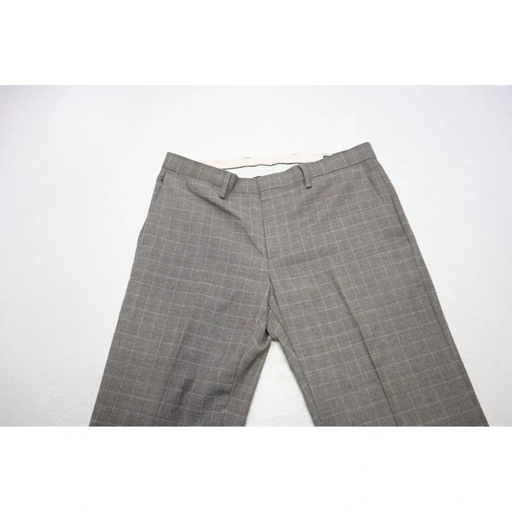 Banana Republic Dress Pants Mens 32x34 Grey Plaid Tailored Slim Fit Wool EUC